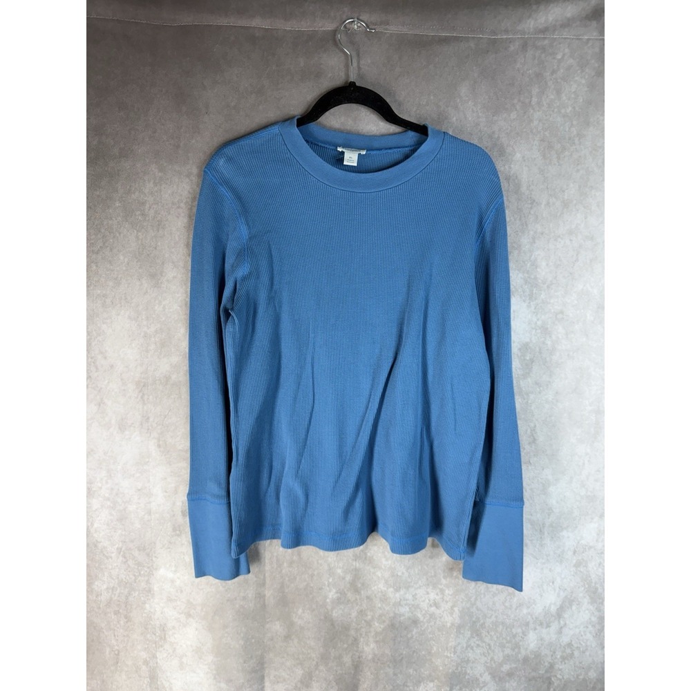 Sundance Thermal Waffle Knit Velvet Button Trim Cuff Long Sleeve In Blue Sz XL